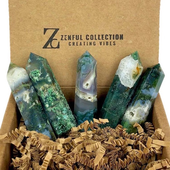 Green Moss Agate tower stone pyramid obelisk point wand rock crystal healing - Picture 4 of 11